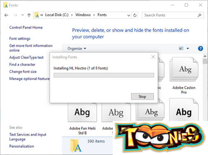 Mở Start menu, sau đó gõ từ khóa " fonts " để mở thư mục chứa Fonts của hệ thống hoặc bạn có thể truy cập theo đường dẫn C:\Windows\Fonts.
